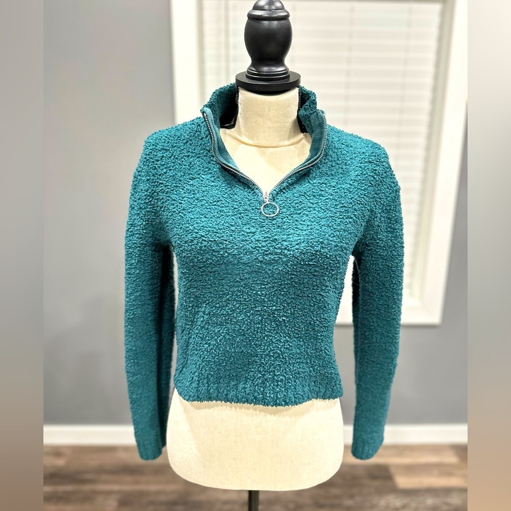 Kendall Kylie Sherpa 1/4 Zip Sweater Womens Size XS Long Sleeve Cropped